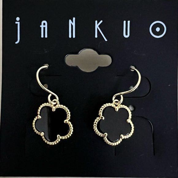 JanKuo 14k Gold-plated Black Onyx Flower Drop Earrings NWT - Picture 4 of 7
